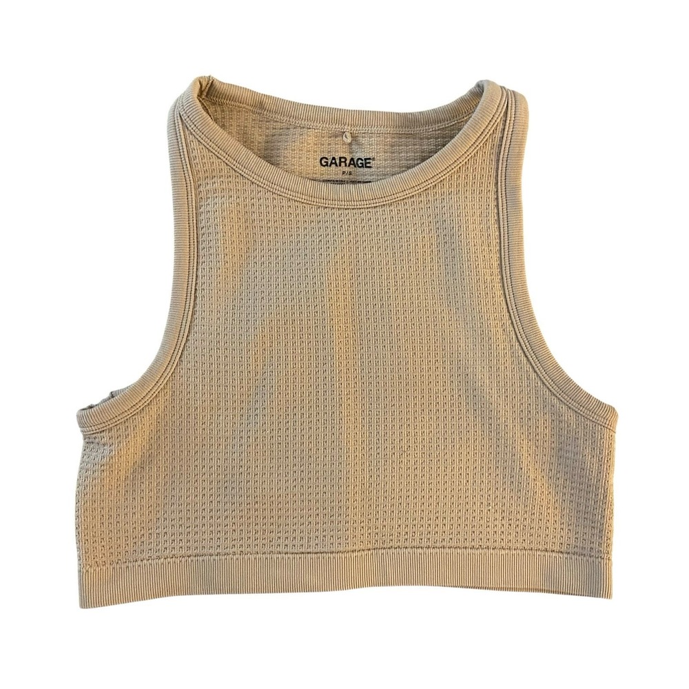 Garage Waffle Knit Crop‎ Tank Top Small Light Brown